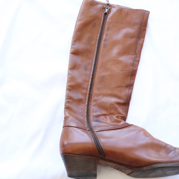 Salvatore Ferragamo Vintage Brown Leather Riding Boots Zip Sz 6B - Picture 13 of 15
